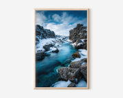 Þingvellir Iceland Winter River Print | Iceland Tectonic Rift Wall Art | Icelandic Turquoise River Snow Landscape Photography Poster