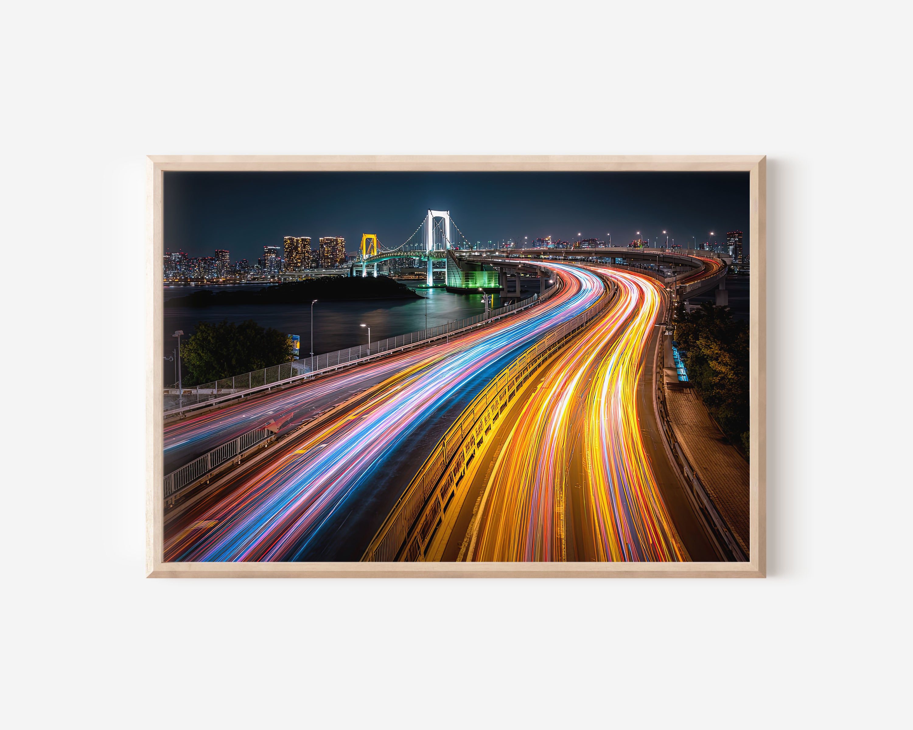 Tokyo Rainbow Bridge Wall Art Print, Japan Night City Lights