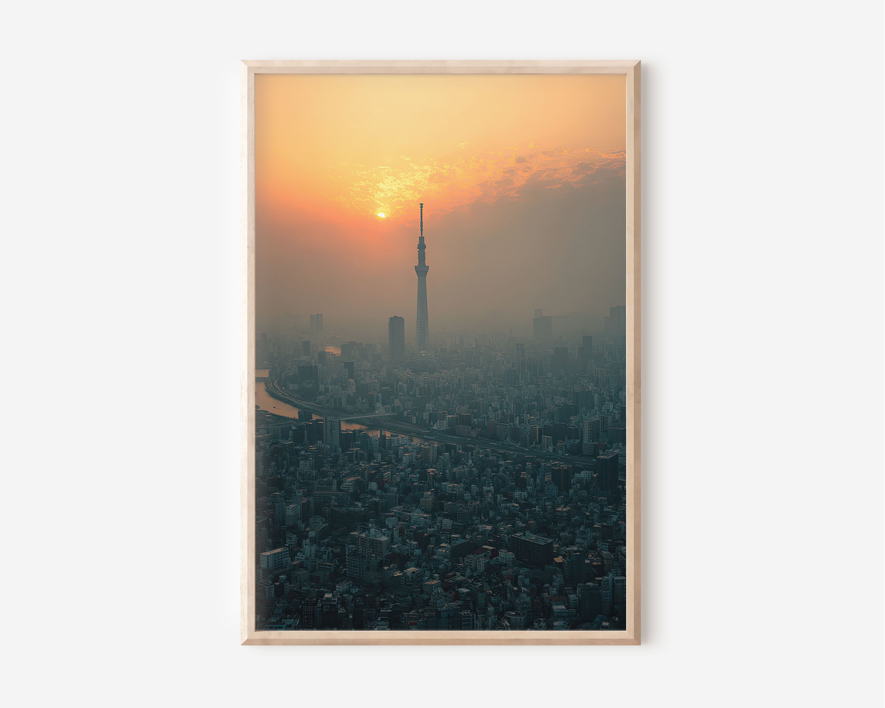 Tokyo Skytree Sunset City Skyline Wall Art Print | Japan Aerial Photography Poster | Urban Cityscape Decor