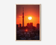 Tokyo Sky Tree Sunset Wall Art | Tokyo Skyline Japan Red Sun Print | Travel Photography Poster