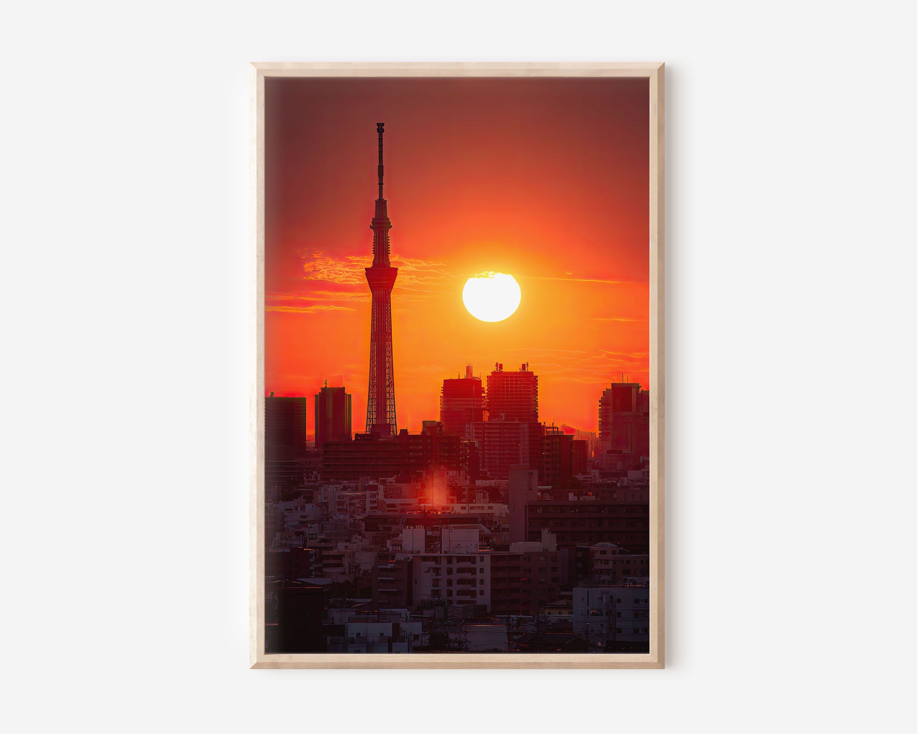 Tokyo Sky Tree Sunset Wall Art | Tokyo Skyline Japan Red Sun Print | Travel Photography Poster