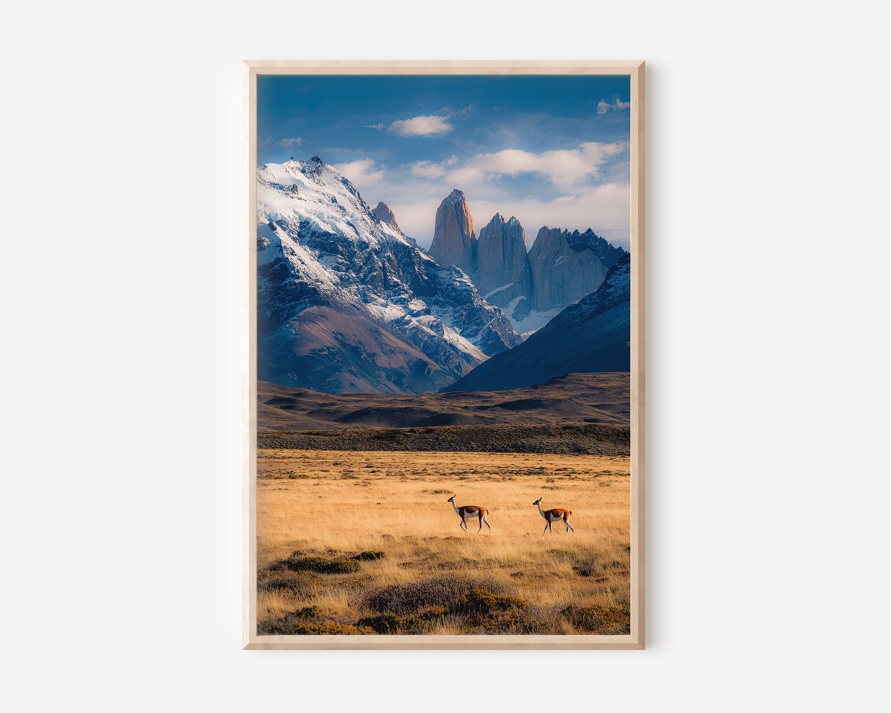 Torres del Paine Wall Art Print | Patagonia Guanaco Wildlife Photography | Chile Mountain Landscape Poster | South America Nature Print | Adventure Home Decor