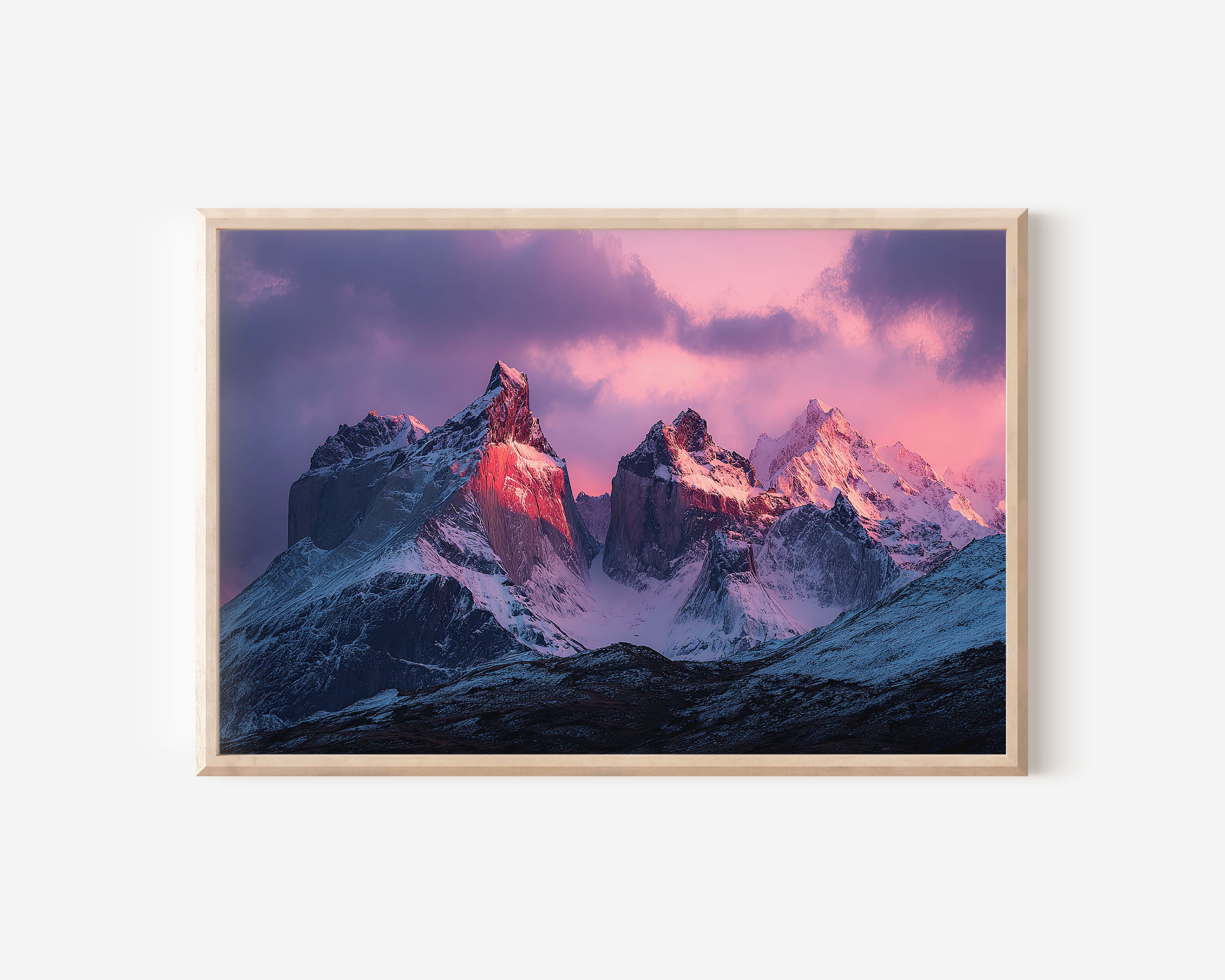 Torres del Paine Cuernos Sunrise Print | Patagonia Pink Purple Sky Wall Art