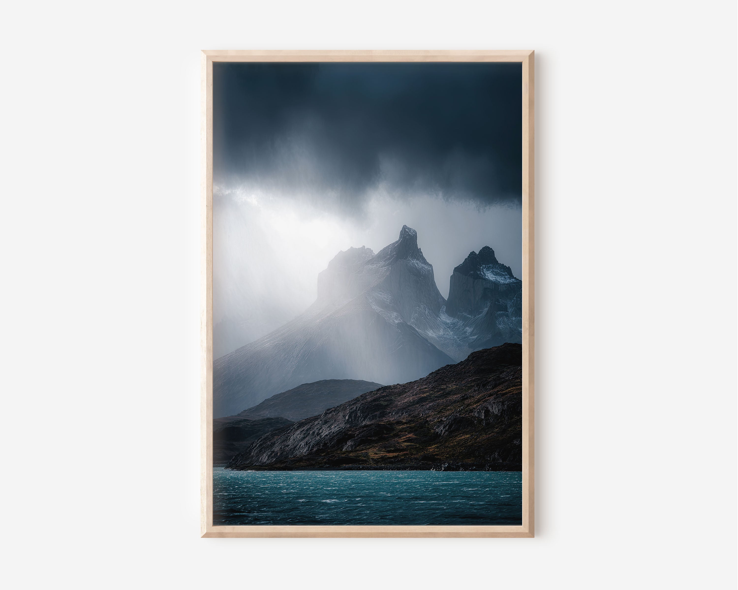 Torres del Paine Dramatic Storm Light Rays Wall Art Print | Patagonia Chile Landscape Photography | Mountain Home Decor