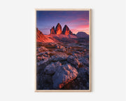 Tre Cime di Lavaredo Twilight Print | Dolomites Three Peaks Dusk Wall Art | Italian Alps Photography