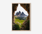 Tre Cime di Lavaredo Cave Frame Wall Art Print | Dolomites Italy Photography | Three Peaks Alpine Meadow Poster