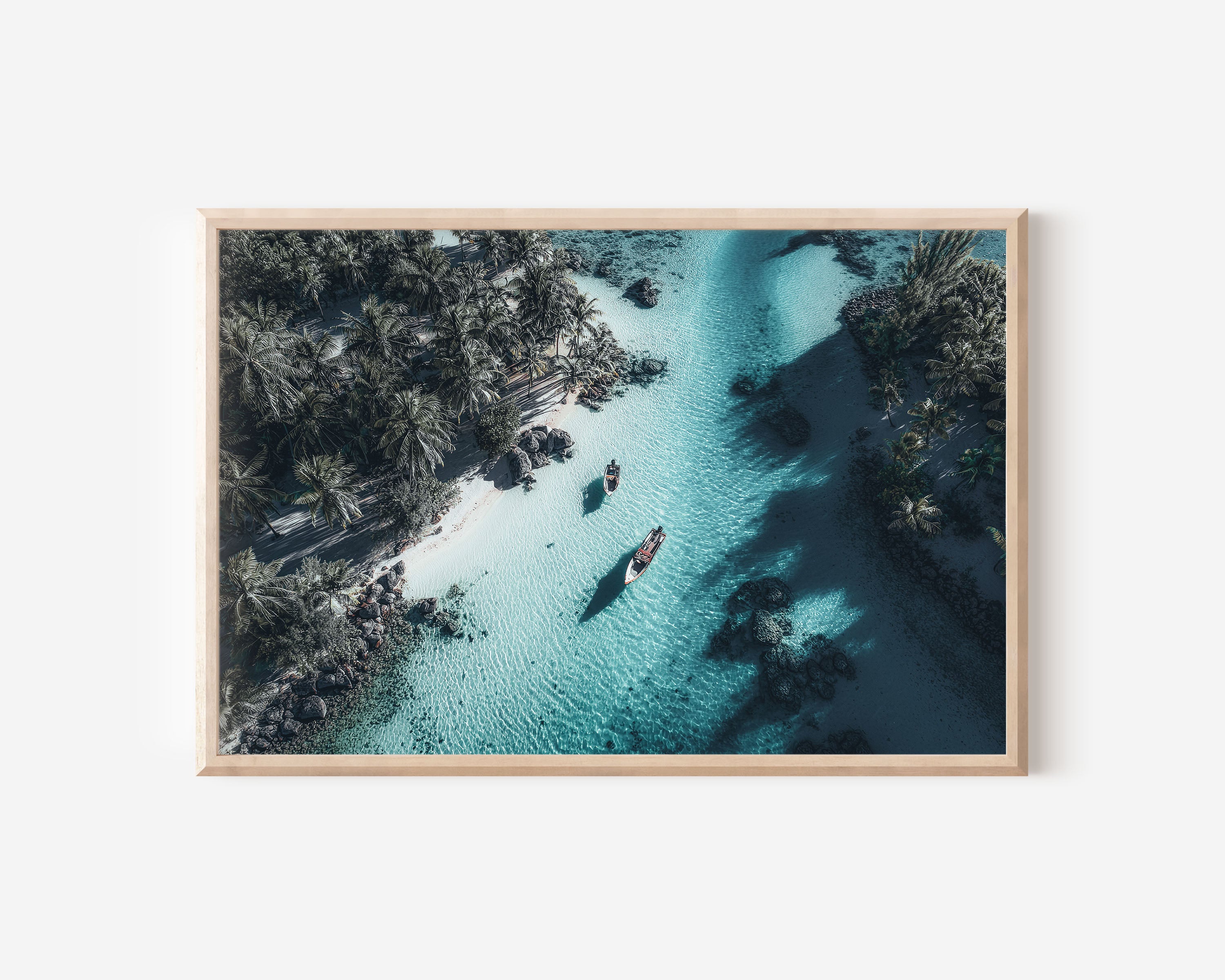 French Polynesia Tropical Lagoon Wall Art Print – Aerial Island Paradise Ocean