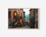 Tuscany Medieval Village Street Wall Art Print, Romantic Italian Countryside Architecture