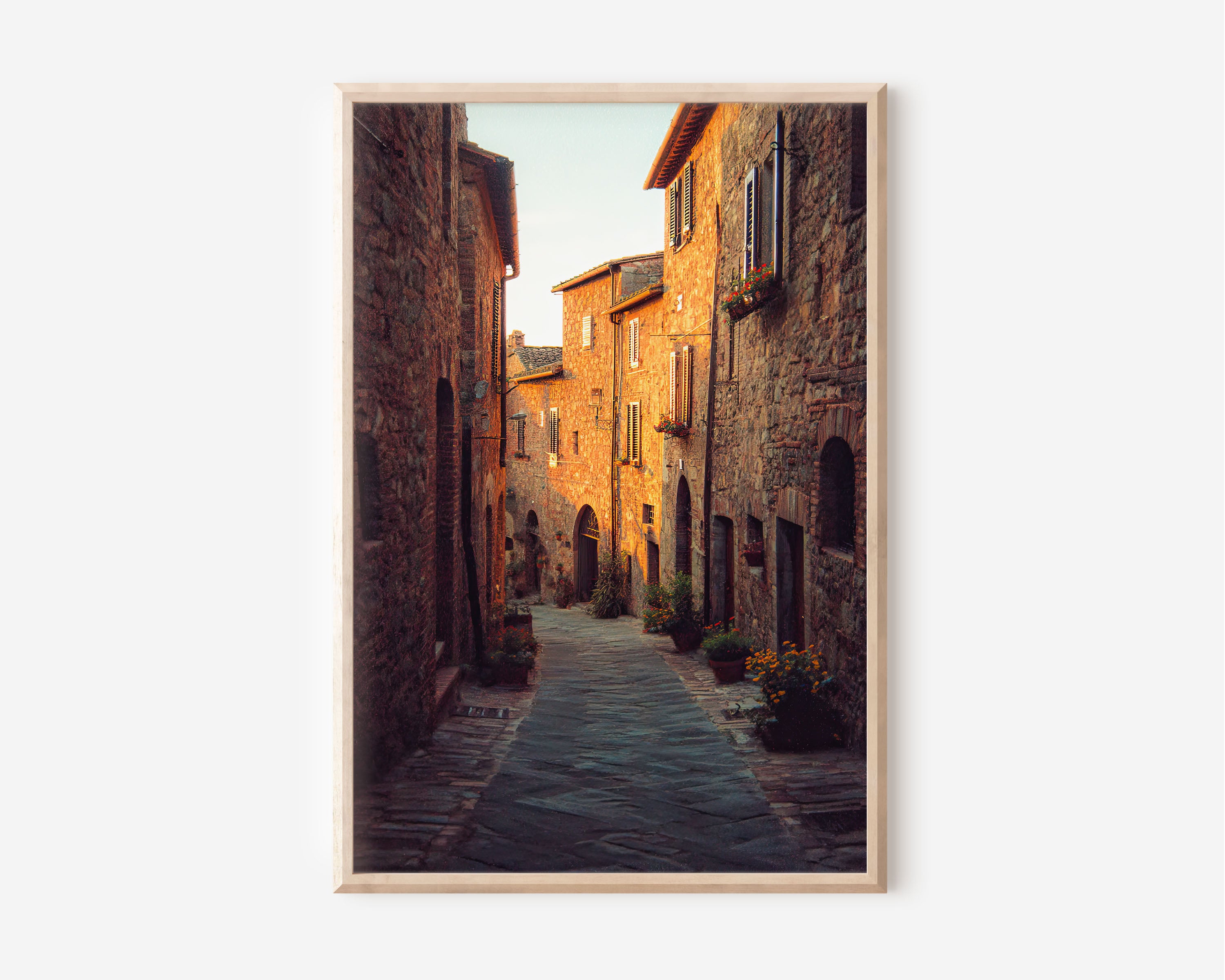 Tuscany Stone Street Wall Art | Italian Village Sunset Print