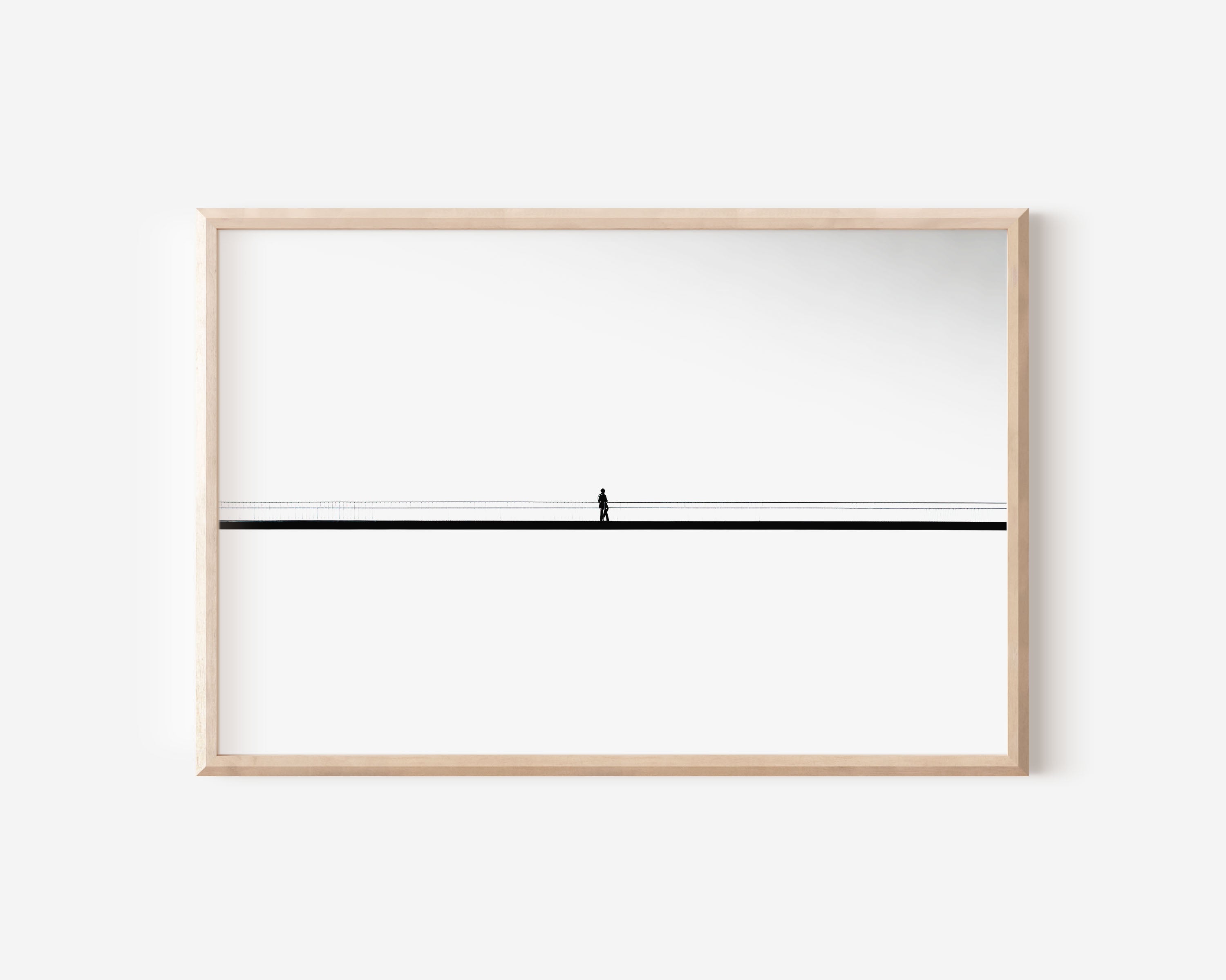 Lone Figure on Minimalist Bridge | Ultra-Minimal Black & White Fine Art Print