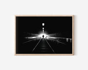 Underground Escalator Tunnel Print | Black and White London Tube Wall Art | Light at End of Tunnel Photography