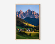 Val di Funes Dolomites Sunset Print | Italian Alps Village Wall Art | Santa Maddalena Photography