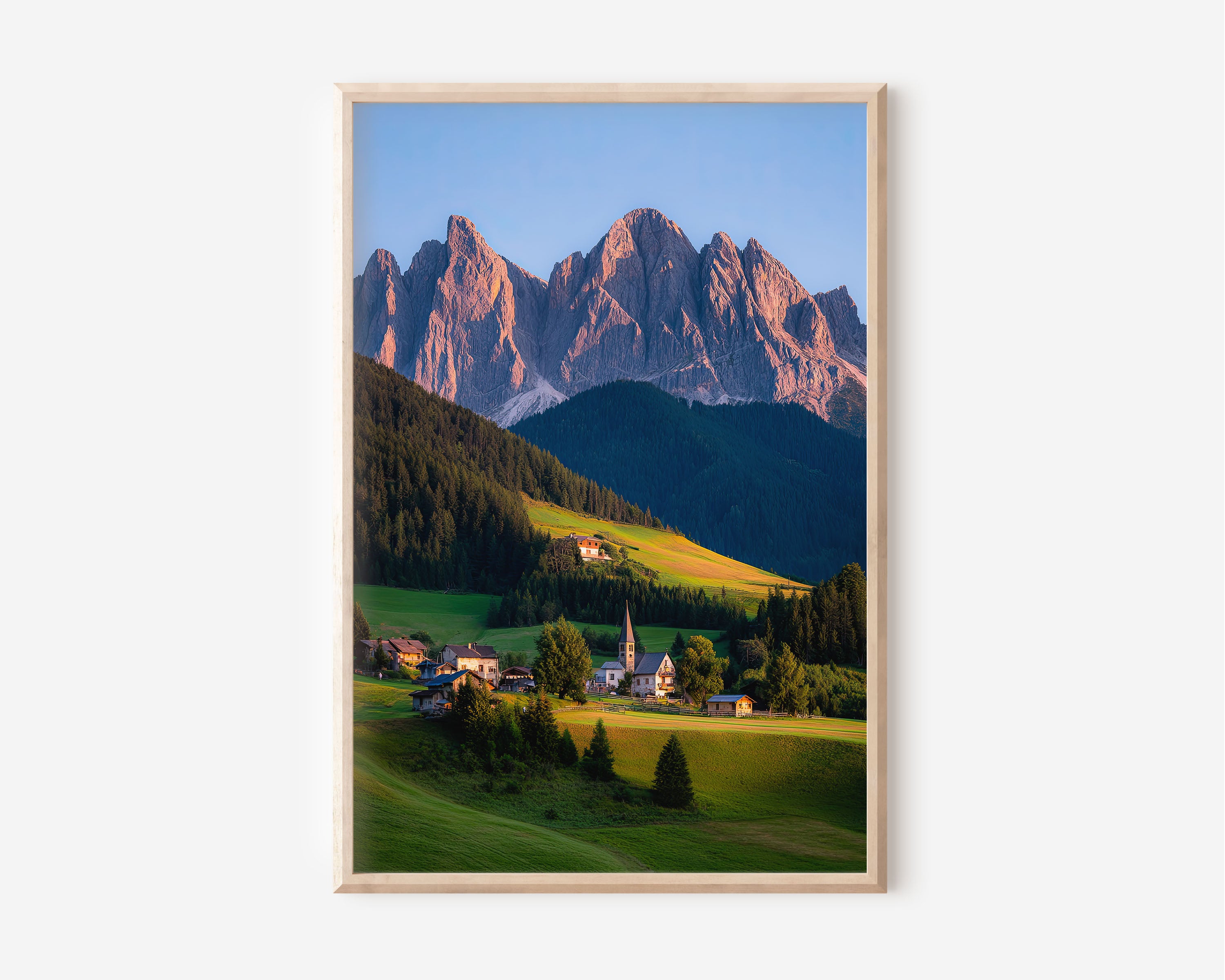 Val di Funes Dolomites Sunset Print | Italian Alps Village Wall Art | Santa Maddalena Photography