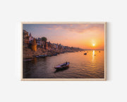 Varanasi Ghats Sunrise Print – Ganges River Wall Art
