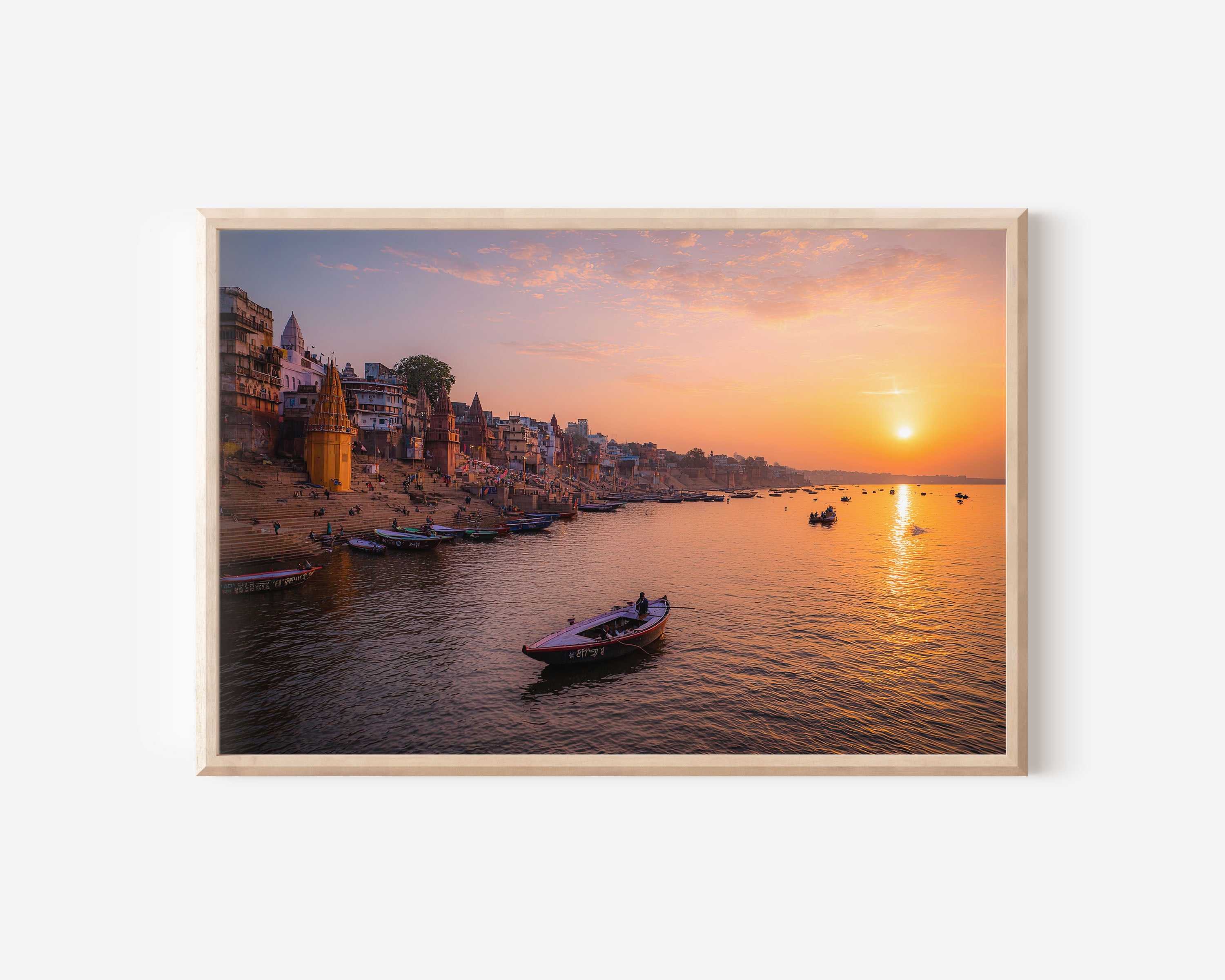 Varanasi Ghats Sunrise Print – Ganges River Wall Art