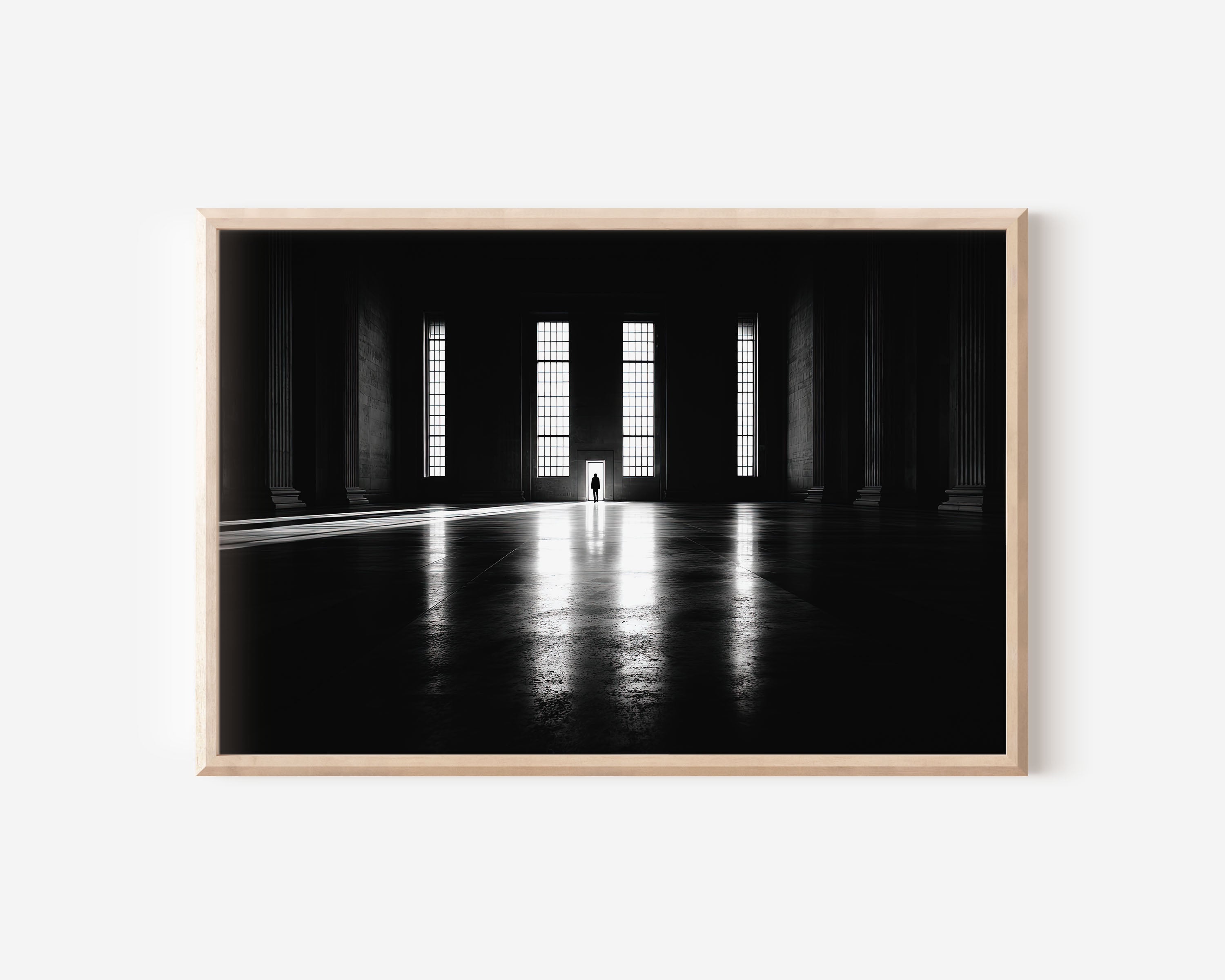 Vast Hall Lone Figure Print | Black and White Classical Interior Wall Art | Grand Architecture Photography