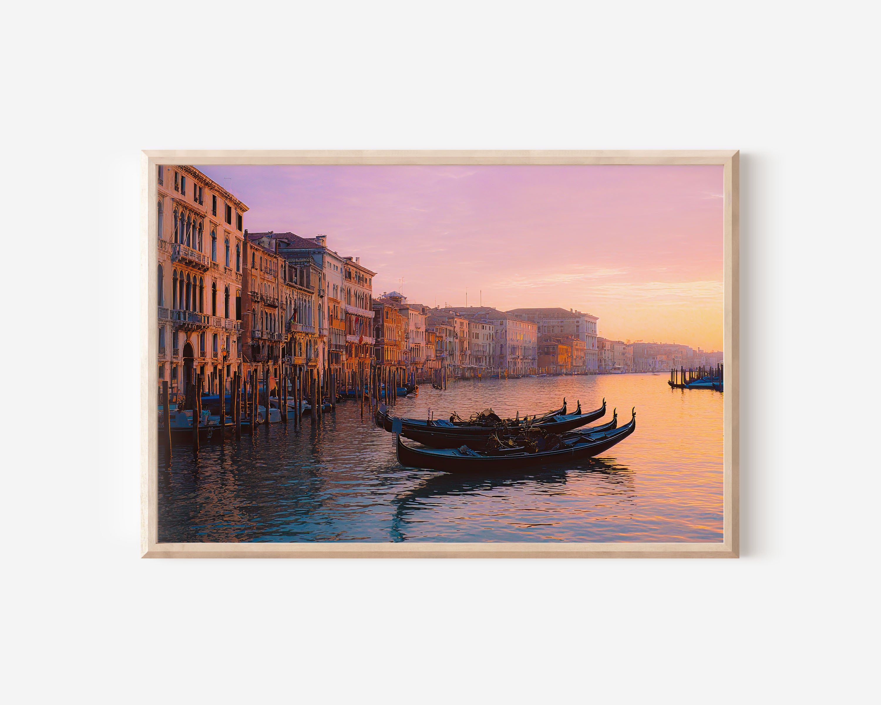 Venice Grand Canal Sunset Wall Art Print, Gondolas Venice Italy Romantic Cityscape