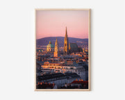 Vienna St. Stephen's Cathedral Pink Sunset Wall Art | St. Peter's Church Austria Rooftops Print | Travel Photography Poster