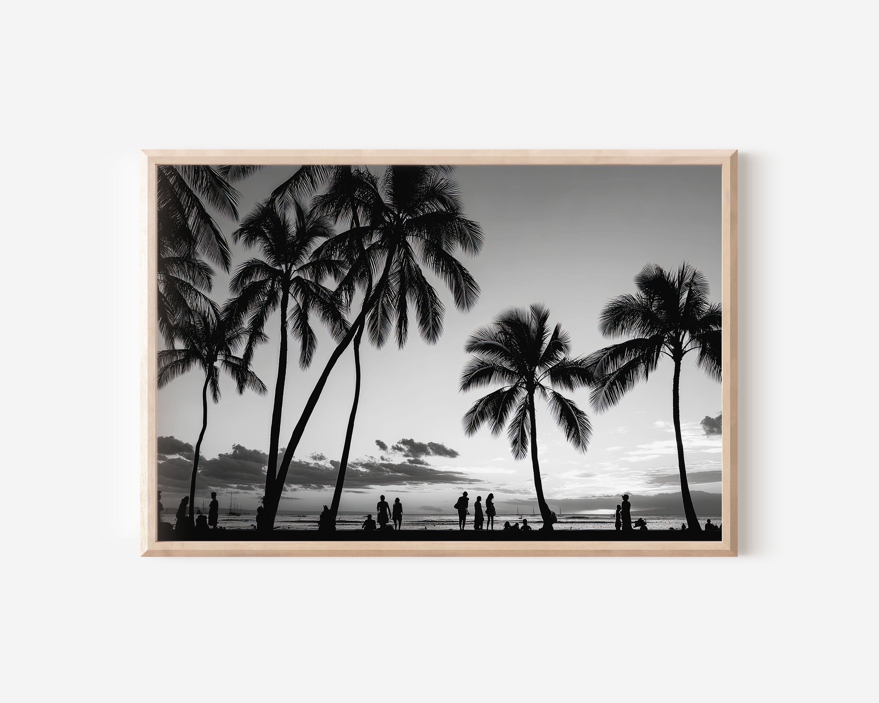Waikiki Palm Silhouette Print – Black & White Hawaii Wall Art