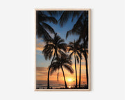 Waikiki Sunset Wall Art Print | Hawaii Palm Tree Photography | Tropical Beach Landscape Poster | Hawaiian Home Decor | Coastal Nature Print