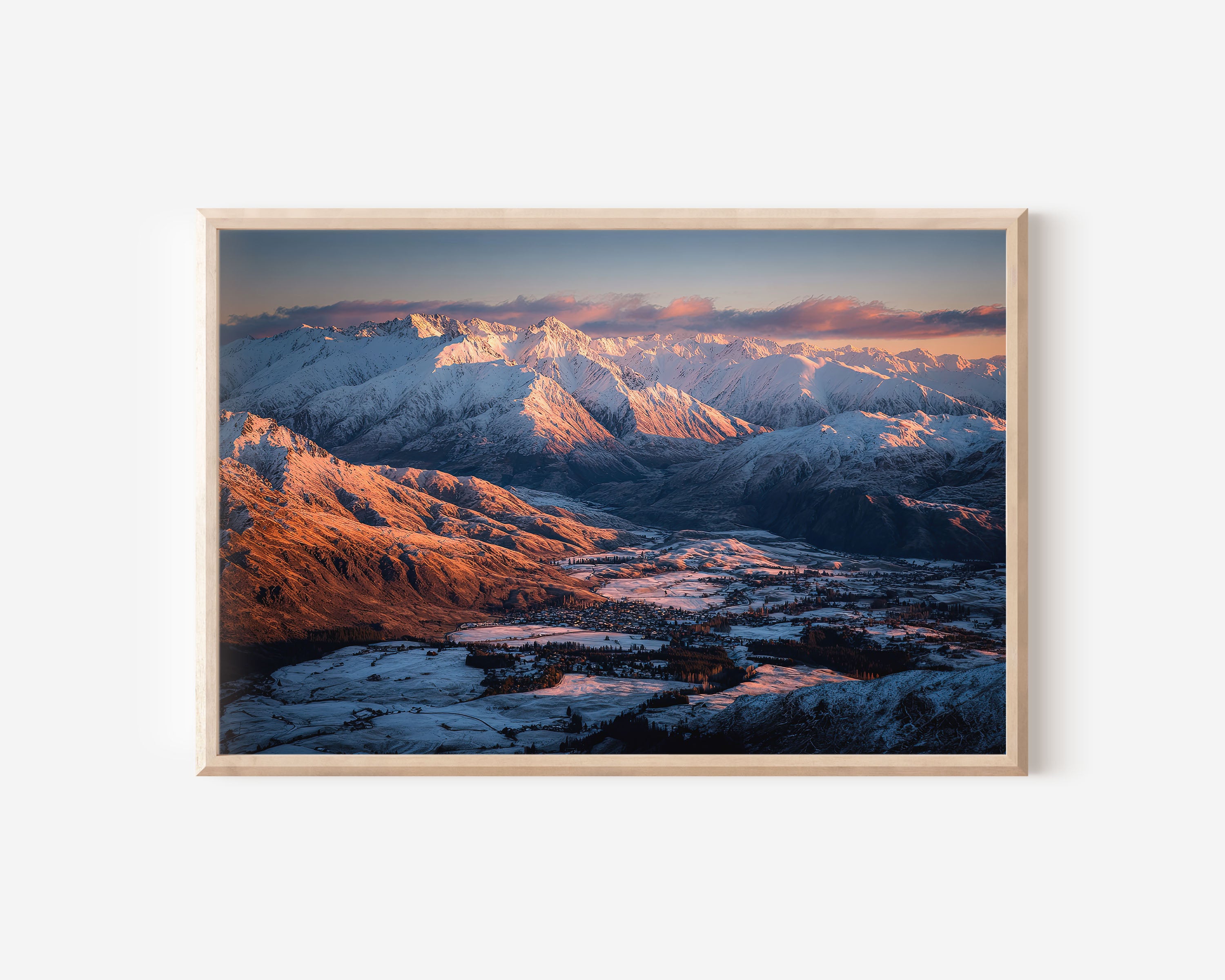 Wanaka Mountain Sunrise Wall Art Print – New Zealand Alpine Valley Landscape