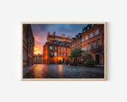 Warsaw Old Town Sunset Print – Poland Historic Street Wall Art