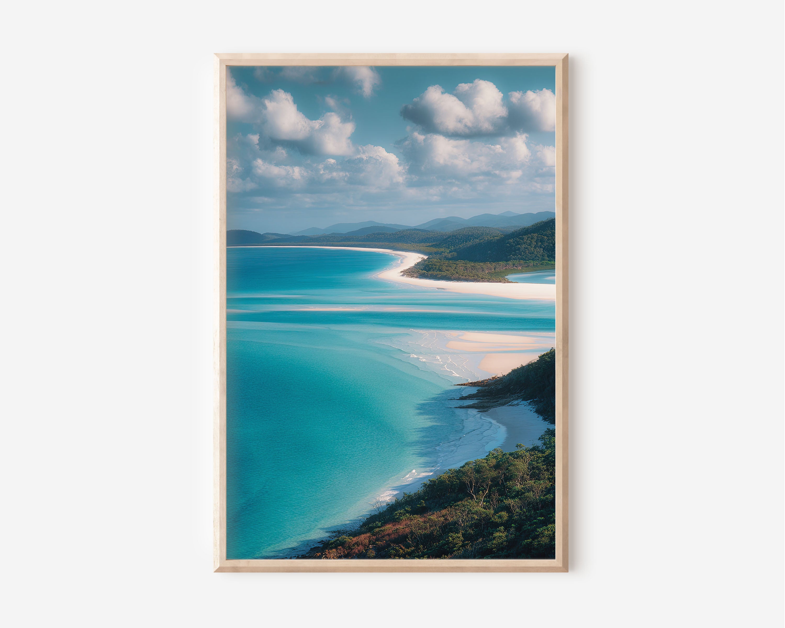 Whitehaven Beach Wall Art Print | Whitsundays Queensland Australia Aerial Silica Sand Photography | Great Barrier Reef Travel Poster | Coastal Home Decor