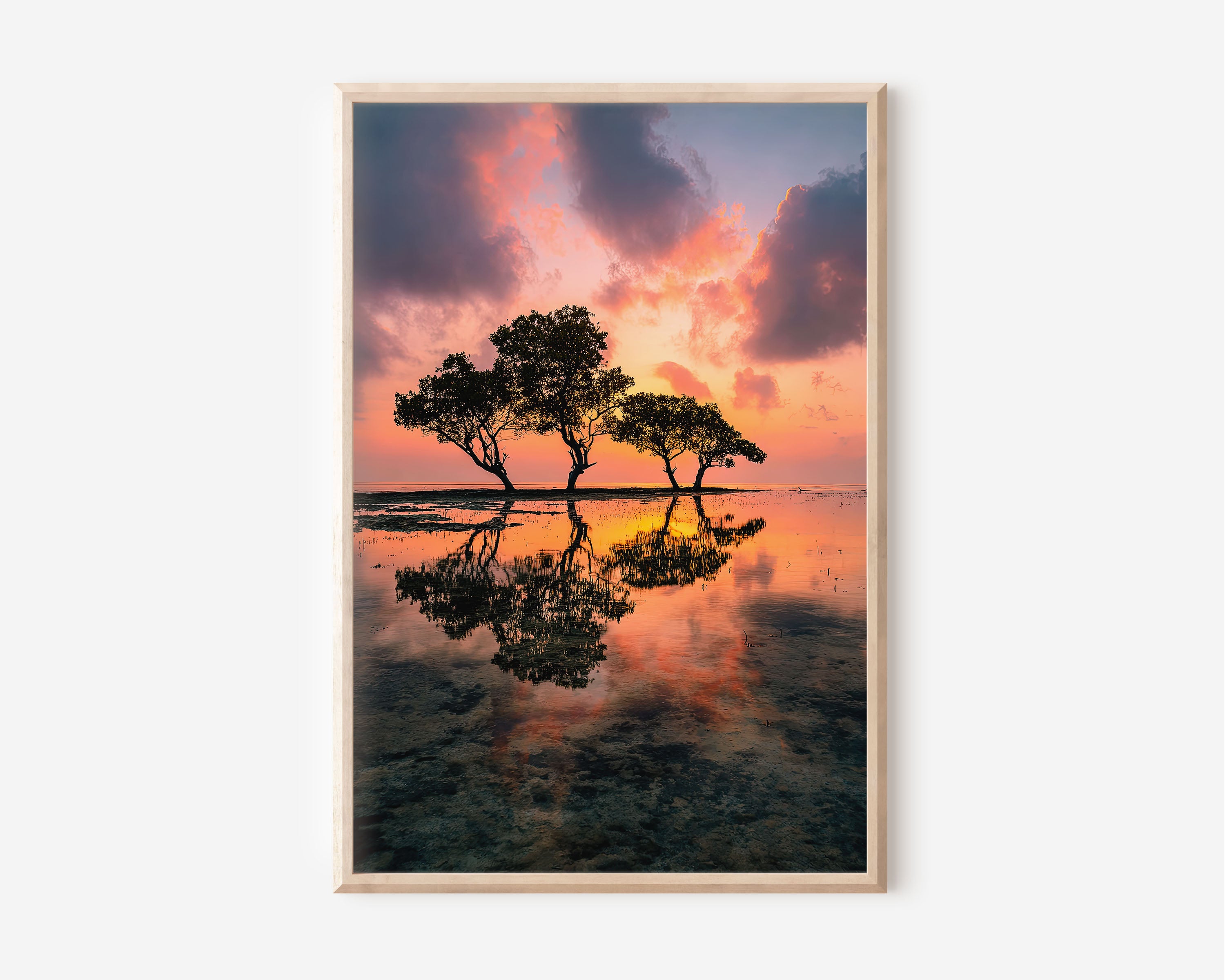 Yala Beach Sunset Wall Art Print | Sri Lanka Tropical Photography | Mangrove Tree Reflection Poster