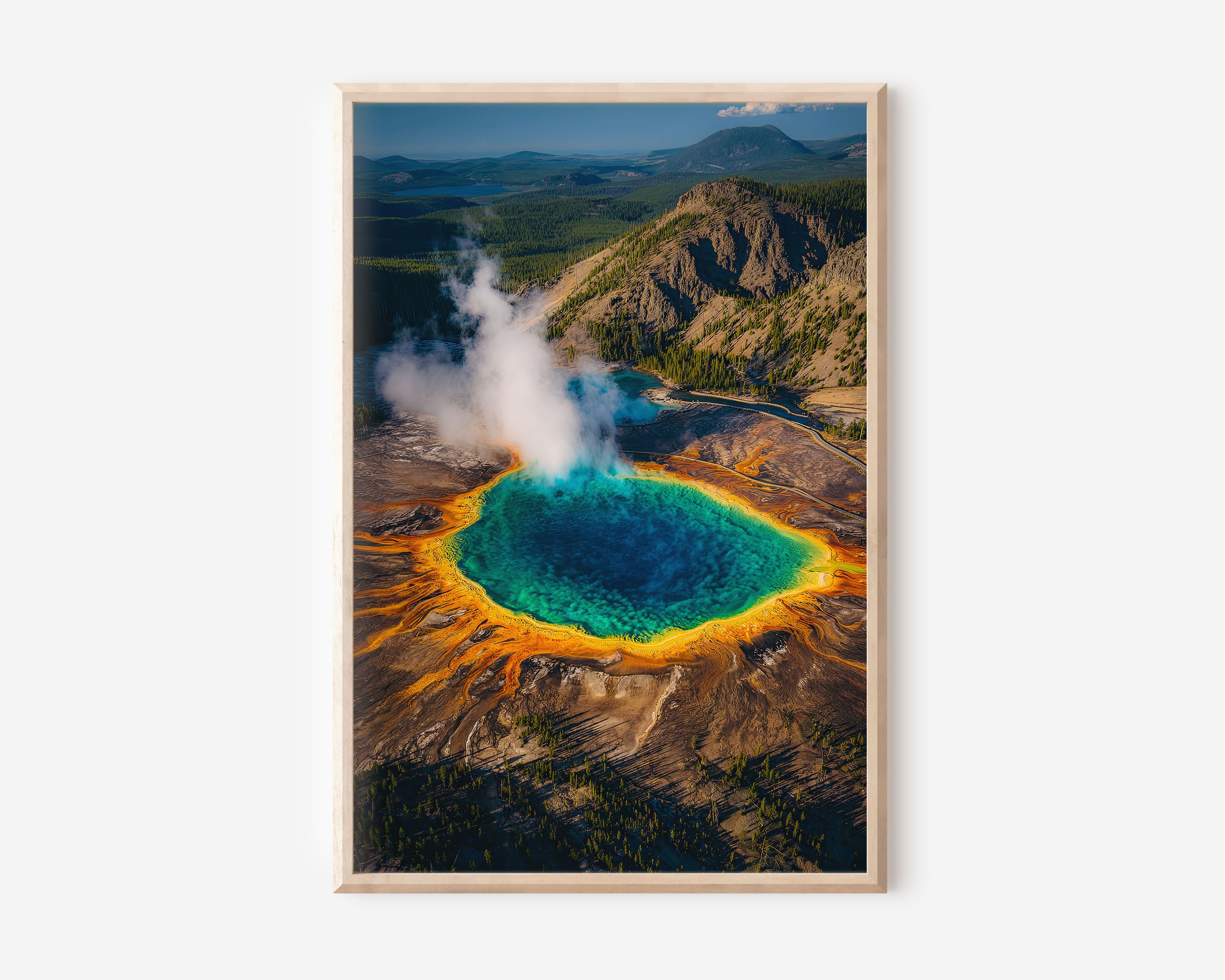 Yellowstone Grand Prismatic Spring Wall Art Print | Aerial Hot Spring Photography | Wyoming National Park Poster | Geothermal Nature Print | Colorful Home Decor