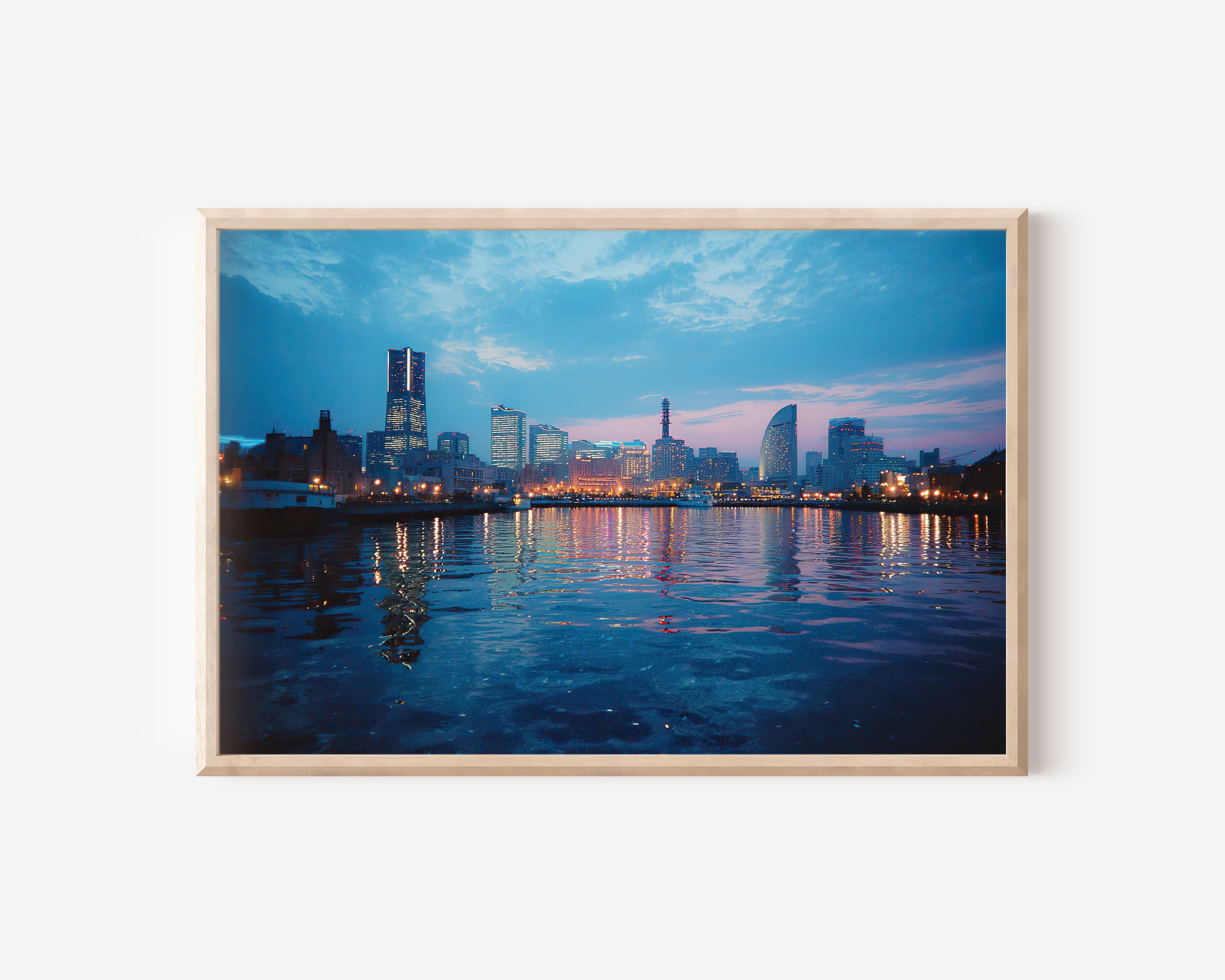 Yokohama Minato Mirai Skyline Wall Art Print, Japan Harbor Night Cityscape
