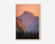 Yosemite Half Dome Sunset Glow Wall Art Print | Pink Sky Photography | California National Park Poster | Alpenglow Mountain Nature Print | Warm Tones Home Decor
