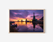Zaanse Schans Windmills Sunset Print – Netherlands Landscape Wall Art