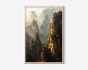 Zhangjiajie Floating Mountains Wall Art Print | China Misty Pillar Landscape Photography | Avatar Hallelujah Mountains Poster | Asian Nature Print | Fantasy Home Decor