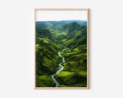 Kauai Hawaii River Valley Print | Aerial Green Canyon Wall Art | Tropical Jungle Photography