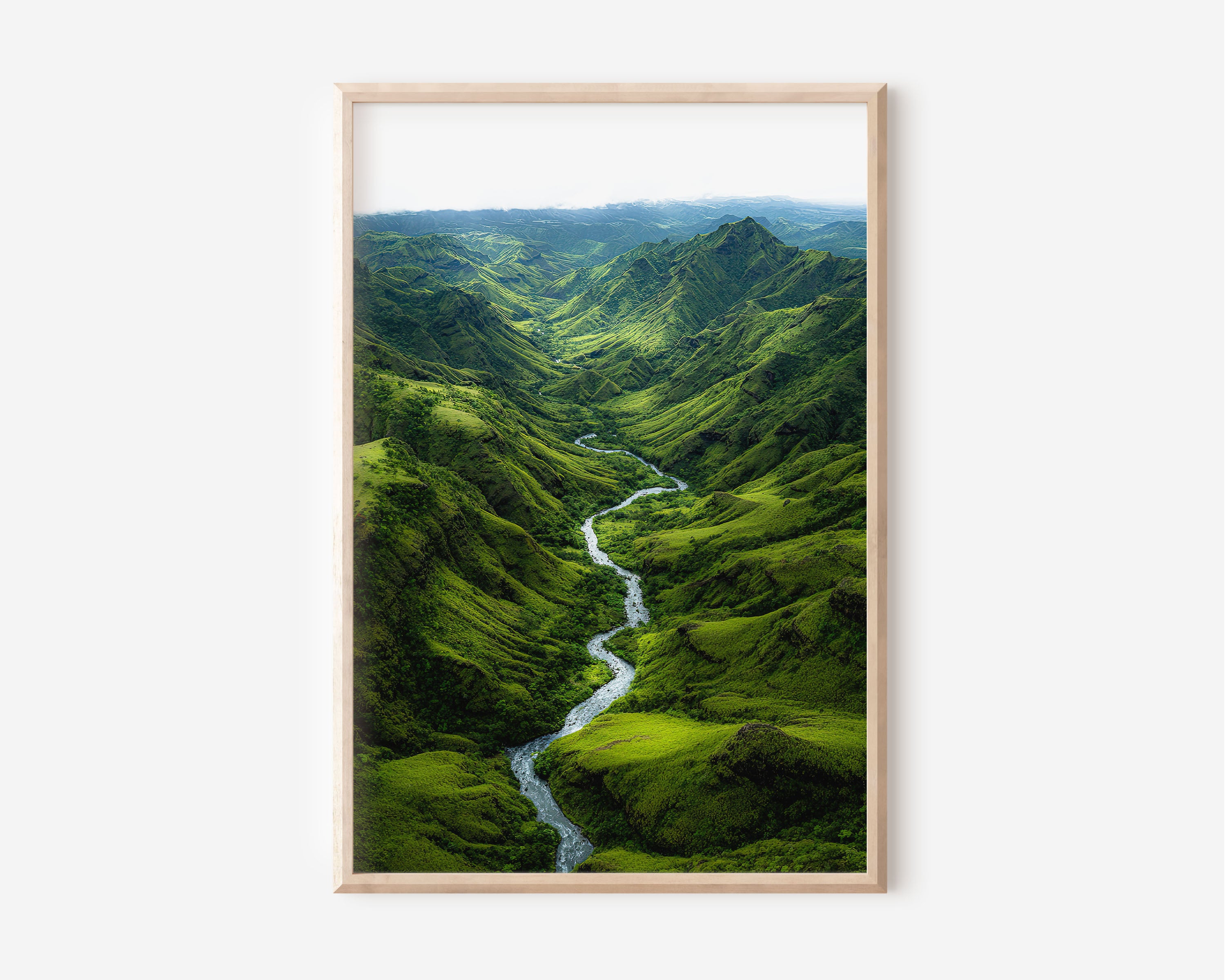 Kauai Hawaii River Valley Print | Aerial Green Canyon Wall Art | Tropical Jungle Photography