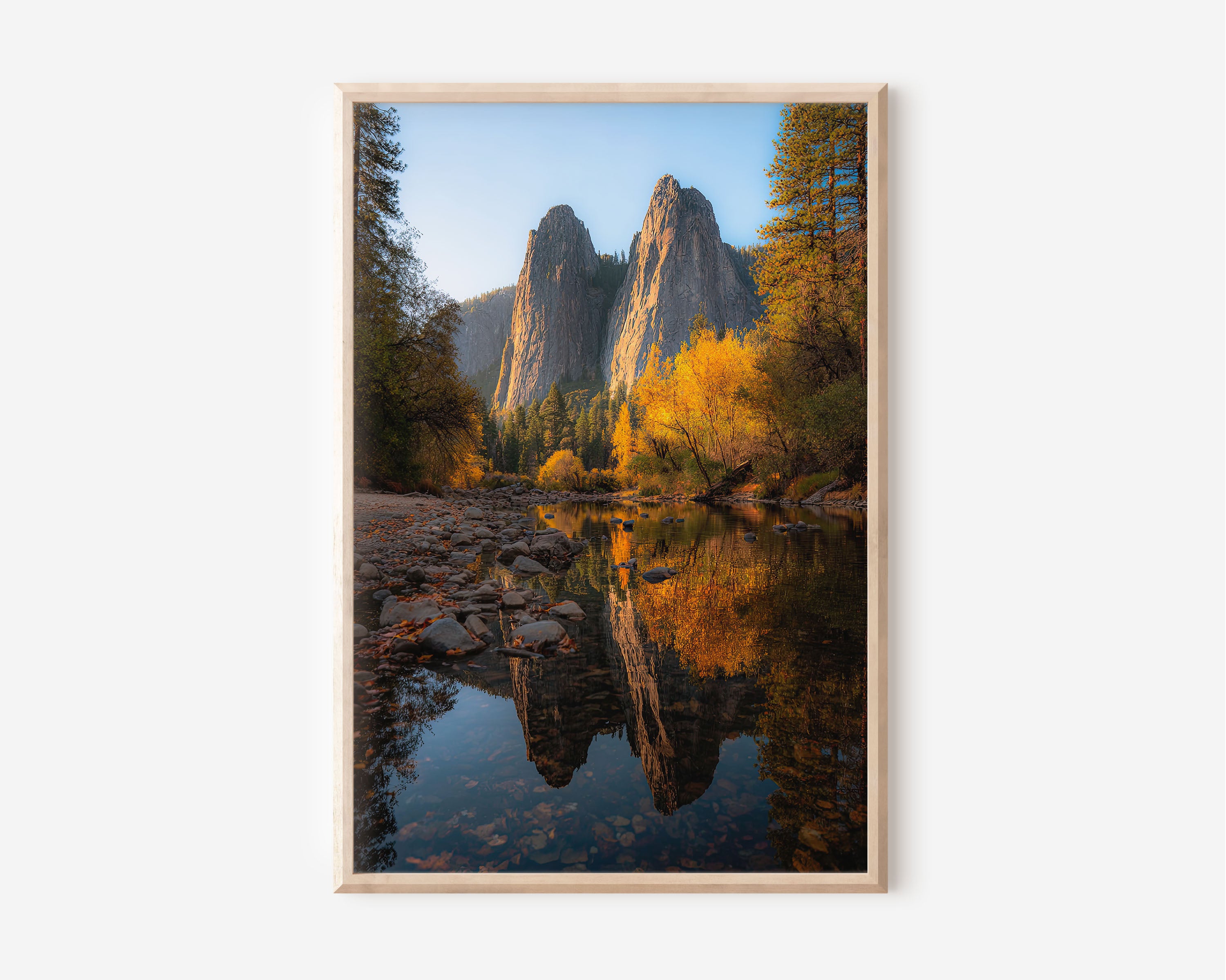 Cathedral Rocks Yosemite Autumn Reflection Print | Yosemite Valley Fall Wall Art | Cathedral Spires Merced River Autumn Landscape Photography Poster