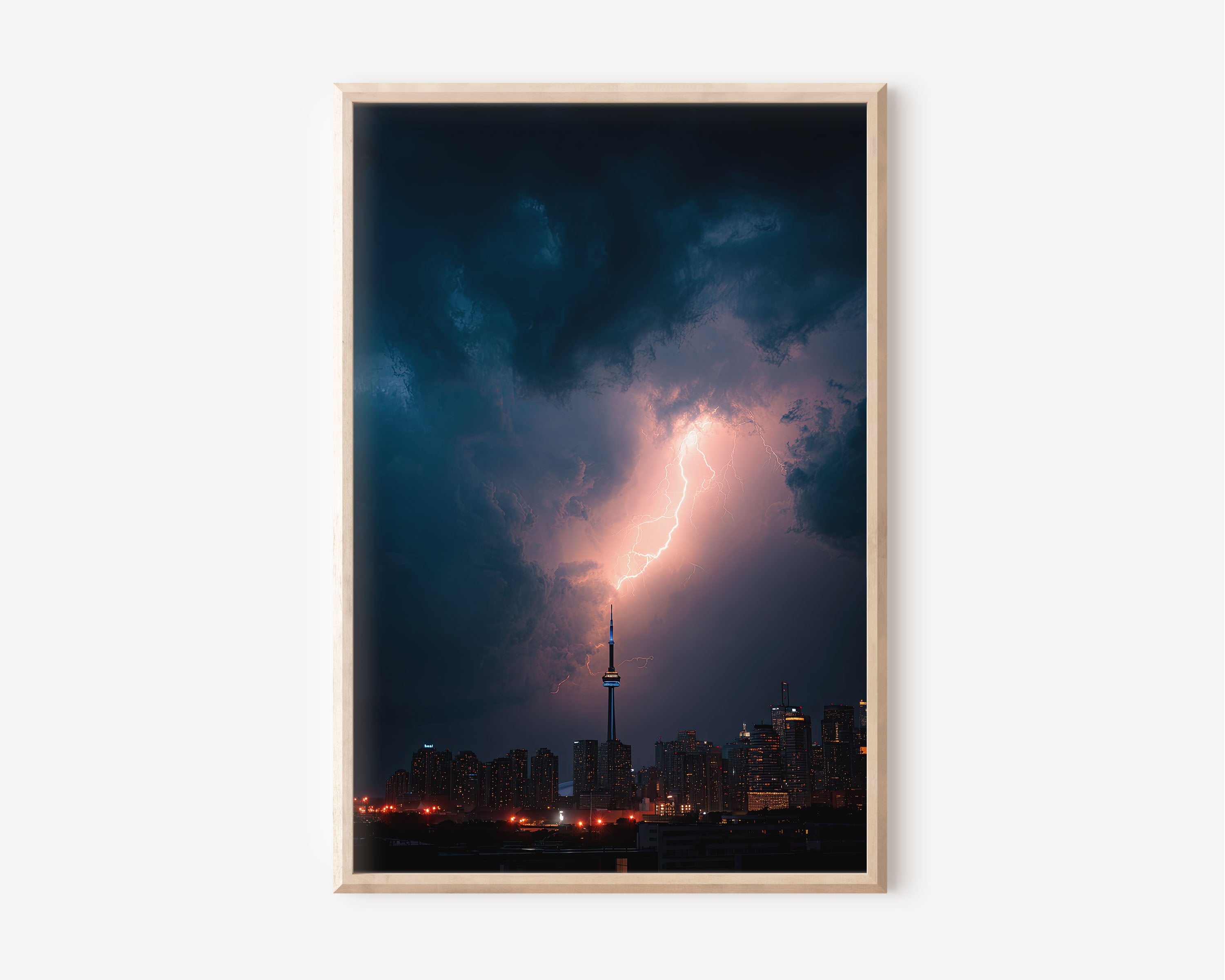 CN Tower Lightning Strike Toronto Print | Toronto Skyline Storm Wall Art | Toronto Thunderstorm Night Cityscape Photography Poster