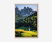 Val di Funes Dolomites Chapel Print | Santa Maddalena Church Wall Art | Odle Peaks Green Meadow Dolomites Landscape Photography Poster