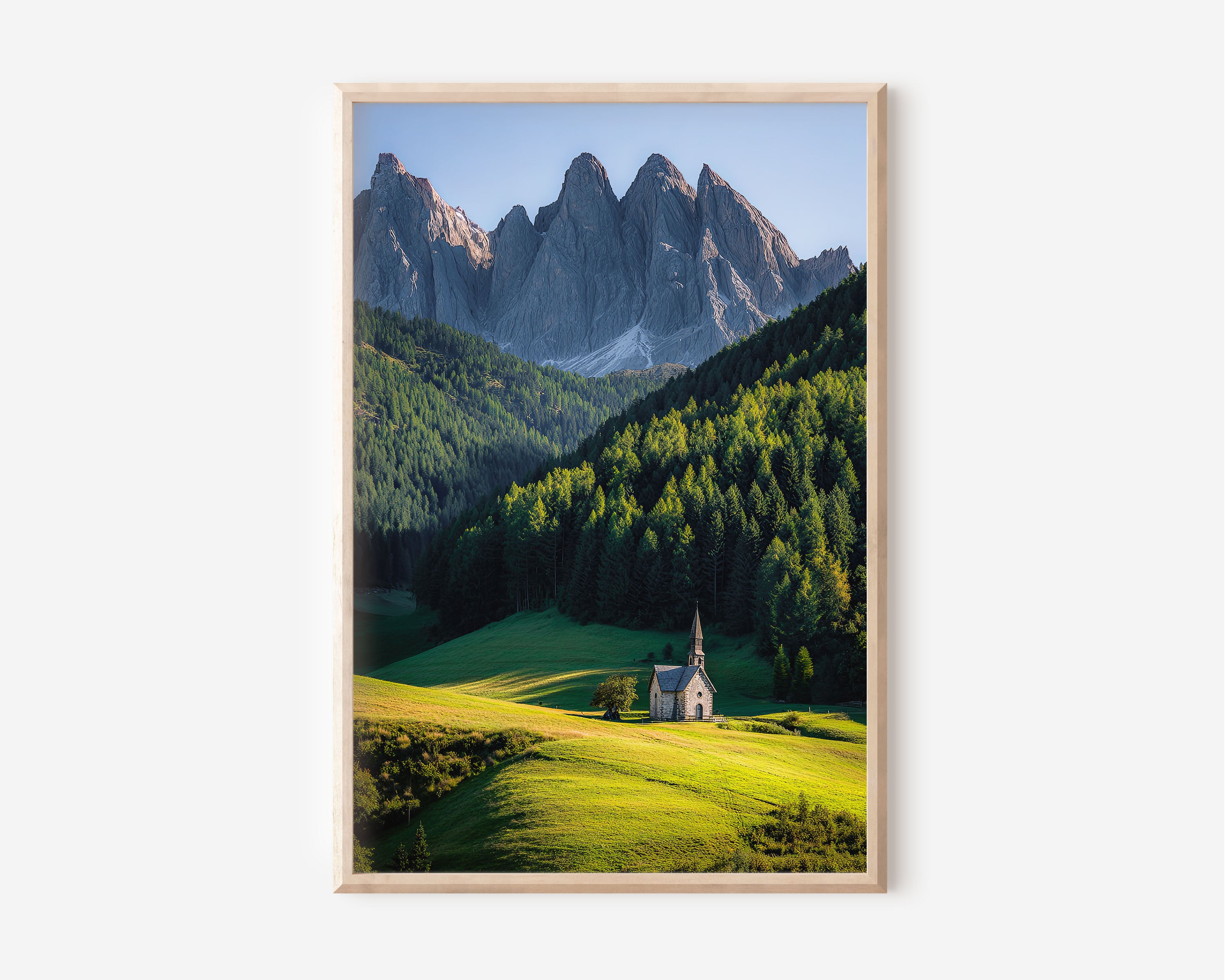Val di Funes Dolomites Chapel Print | Santa Maddalena Church Wall Art | Odle Peaks Green Meadow Dolomites Landscape Photography Poster