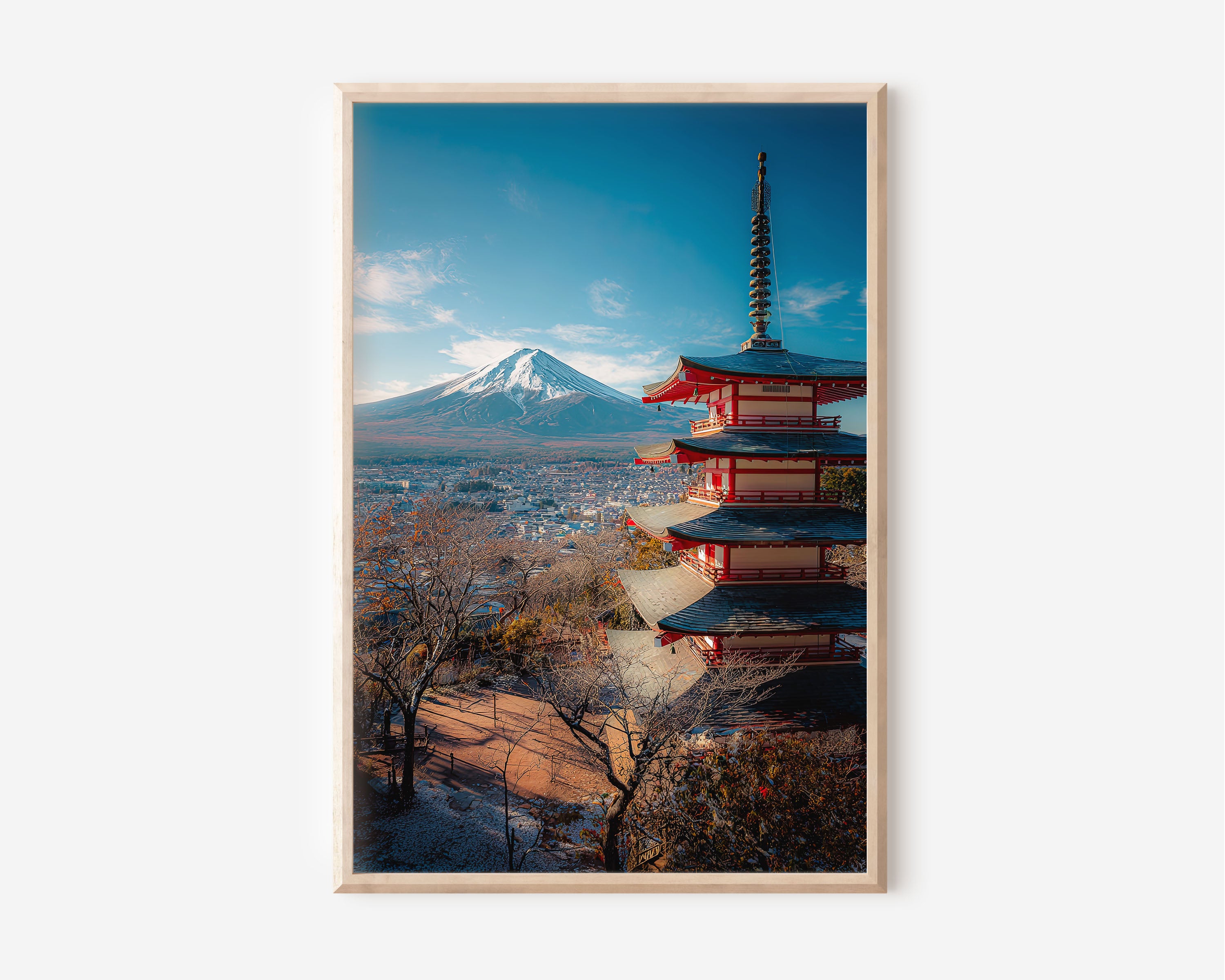 Mount Fuji Chureito Pagoda Print | Japan Wall Art | Fujiyoshida Red Pagoda Mount Fuji Landscape Photography Poster