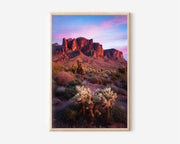 Superstition Mountains Arizona Print | Desert Sunset Wall Art | Red Rock Cactus Landscape Photography Poster