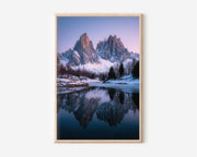 Cadini di Misurina Dolomites Winter Reflection Print | Italian Alps Snow Lake Wall Art | Dolomites Pink Twilight Frozen Lake Landscape Photography Poster
