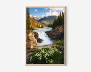 Athabasca Falls Jasper Print | Canadian Rockies Waterfall Wall Art | Alberta Wildflower Photography