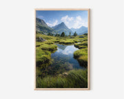 Alpine Meadow Print | Mountain Wetland Wall Art | Swiss Alps Summer Landscape | Green Nature Photography Poster