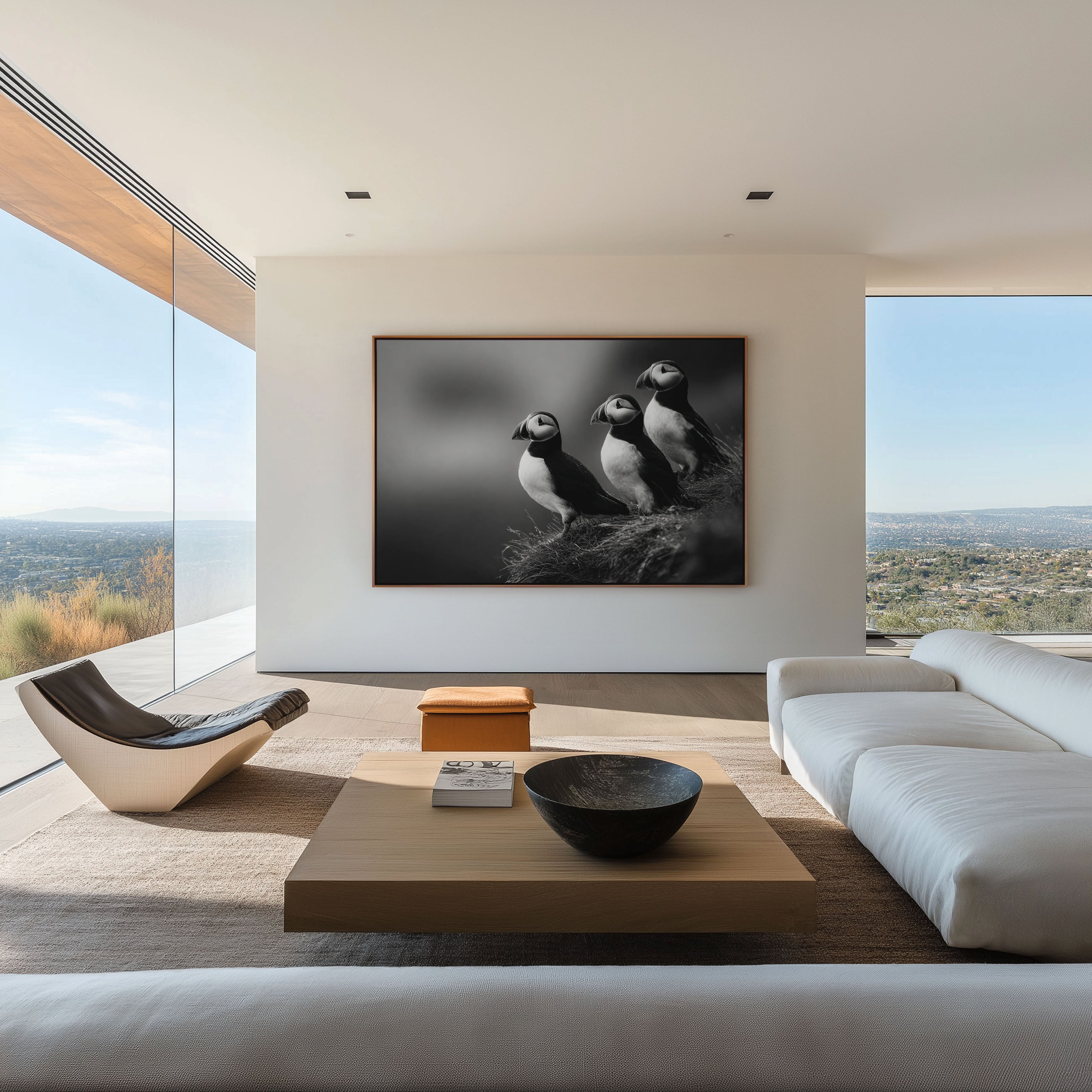 Atlantic Puffins Black & White Wildlife Wall Art