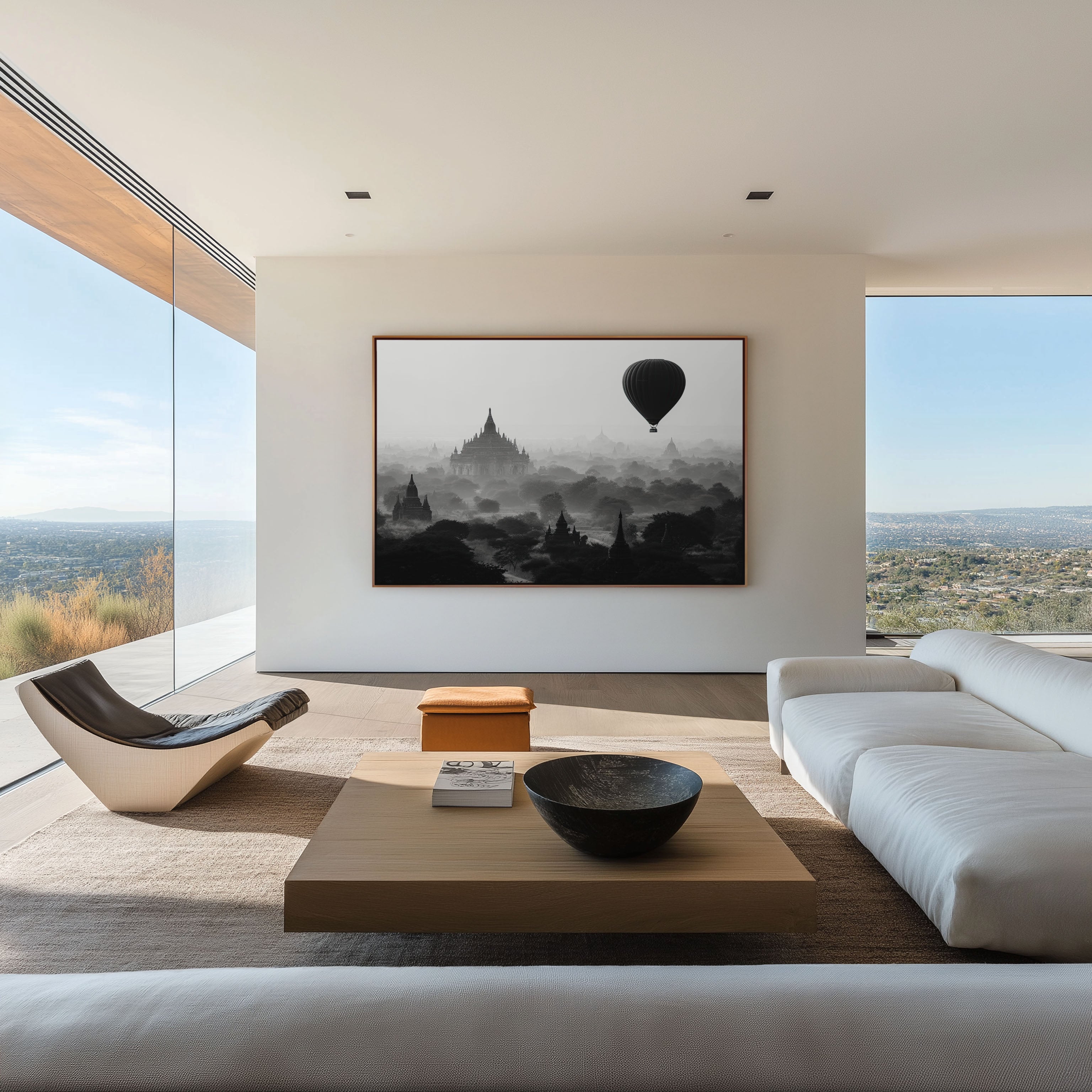 Bagan Temple Balloon Black & White Wall Art Print