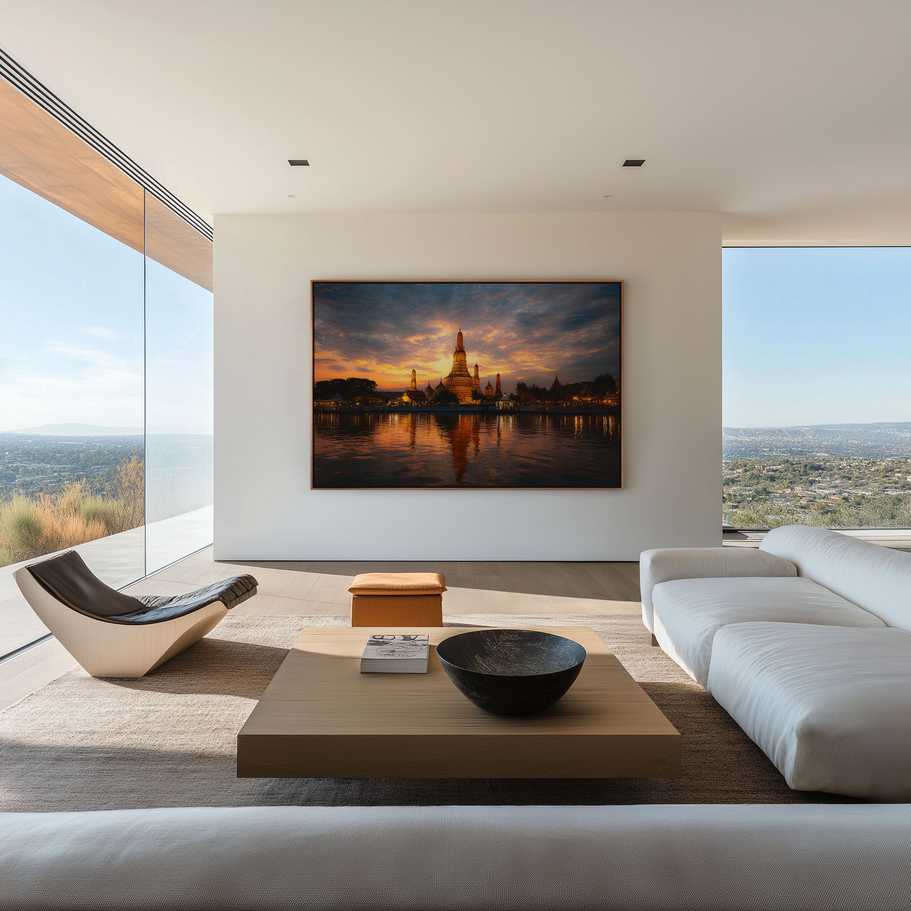 Bangkok Riverside Temple Sunset Wall Art Print – Thailand Golden Temple Canvas
