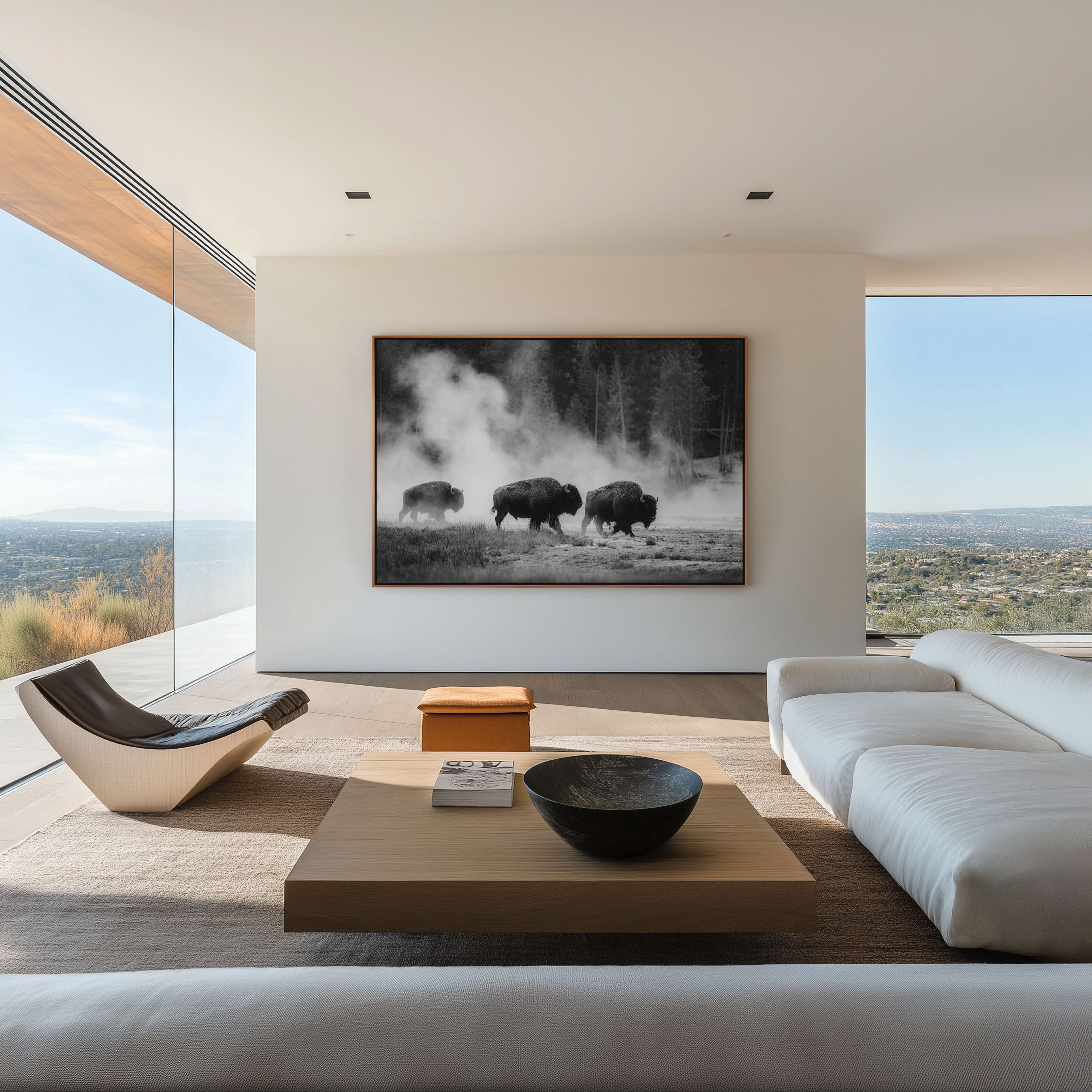Bison Herd Black & White Wildlife Wall Art
