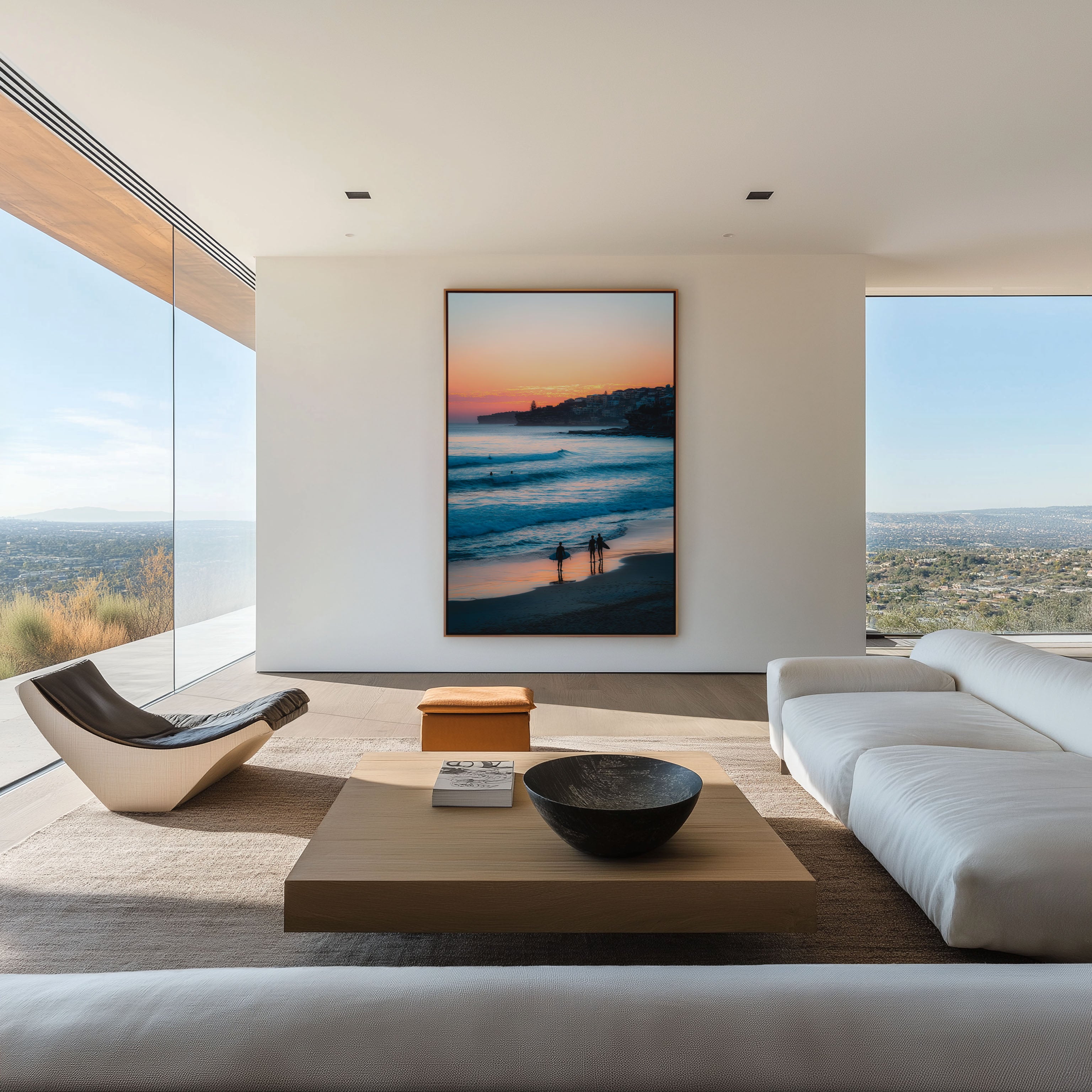 Bondi Beach Sunset Wall Art – Australian Coastal Ocean Canvas Print, Surfer Beach Decor