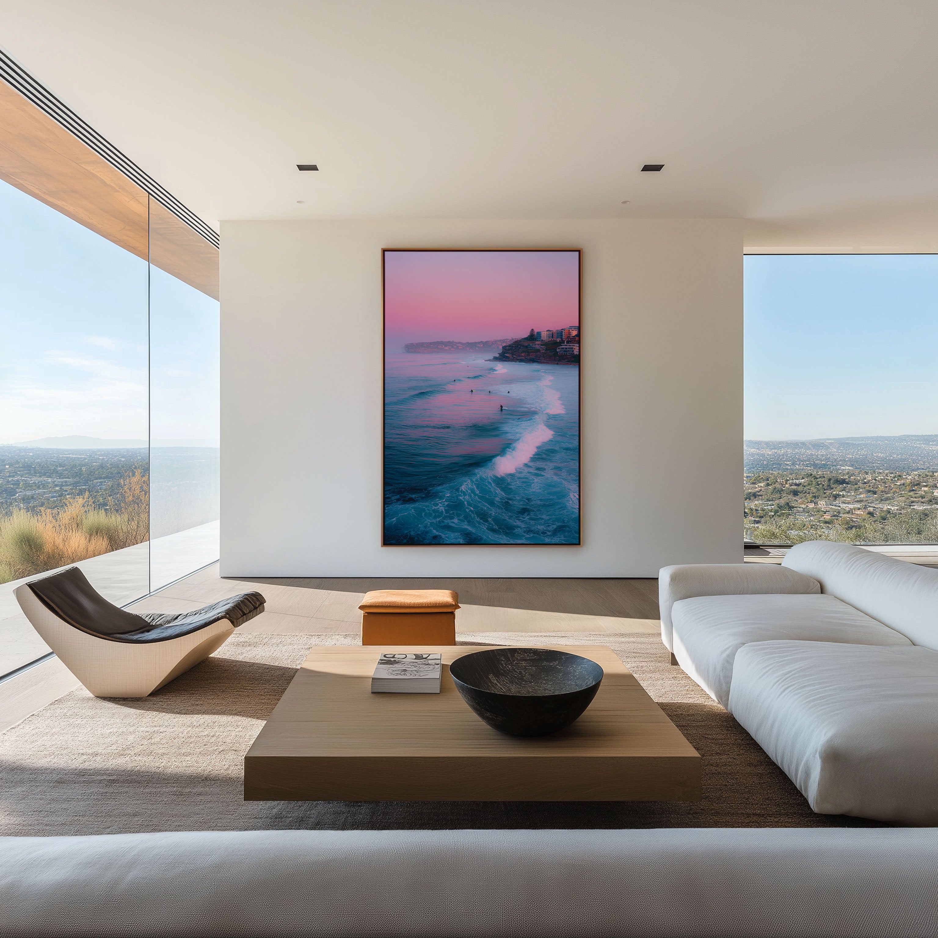 Bondi Beach Surfers Wall Art Print | Pink Sunrise Coastal Photography
